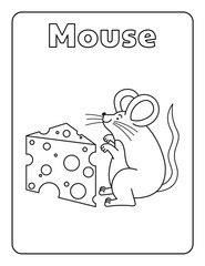 Coloring Page for Kids Coloring book Cute Cartoon Mouse Animals Preschool Activities Arts and Crafts Kindergarten Vocabulary Black and White PNG 