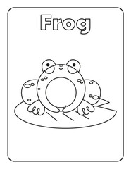 Coloring Page for Kids Coloring book Cute Cartoon Frog  Animals Preschool Activities Arts and Crafts Kindergarten Vocabulary Black and White PNG 