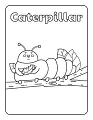 Coloring Page for Kids Coloring book Cute Cartoon Caterpillar Animals Preschool Activities Arts and Crafts Kindergarten Vocabulary Black and White PNG 
