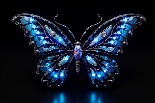 Jeweled Blue Butterfly on Black Background