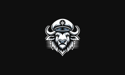 head buffalo wearing captain hat vector mascot design