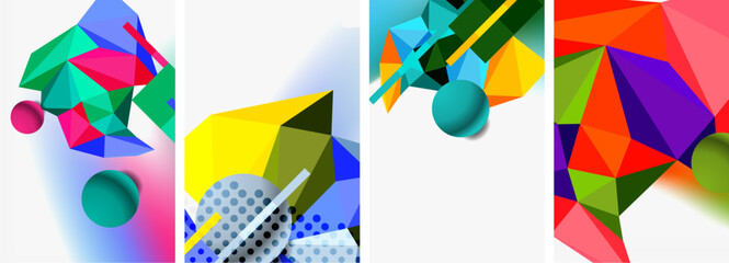 Set of geometric abstract composition with spheres and triangles. Vector illustration For Wallpaper, Banner, Background, Card, Book Illustration, landing page