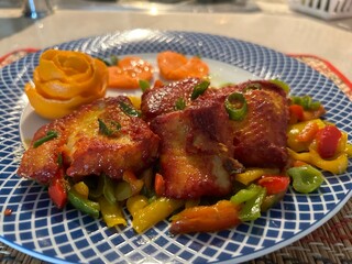 Healthy Lunch With Basa fillet fish fried with Capsicum and little oil. Eating healthy Lunch : Vancouver, British Columbia, Canada - January
