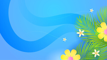 Fototapeta na wymiar Colorful colourful vector illustration summer beach background. Summer background with surf, leave, flower, beach, lifebuoy, monstera, watermelon, drink, umbrella