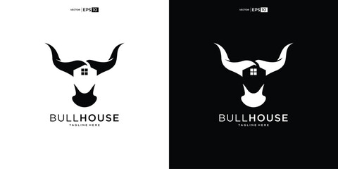 Bull House Logo Design inspiration, brand identity logos vector, modern logo, Logo Designs Vector Illustration Template - obrazy, fototapety, plakaty