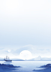 Fototapeta na wymiar moonlit sea with a sailboat 
