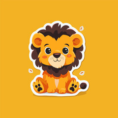 Cute baby lion sticker vector illustration