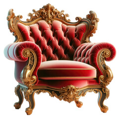 Luxurious Red and Gold Baroque Throne Chair isolated