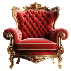 Luxurious Red and Gold Baroque Throne Chair isolated - obrazy, fototapety, plakaty