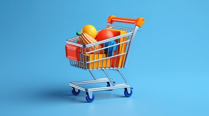 3d Vector Shopping Trolley with Parcel boxes, Shopping Online Concept. generative ai