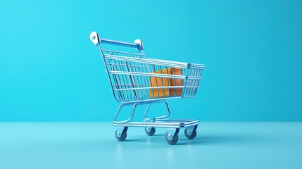 3d Vector Shopping Trolley with Parcel boxes, Shopping Online Concept. generative ai