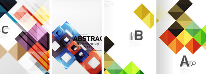 Obraz premium Set of square geometric poster backgrounds. Vector illustration For Wallpaper, Banner, Background, Card, Book Illustration, landing page