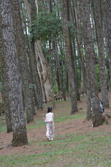 Fototapeta premium photo of a small child in the middle of the trees