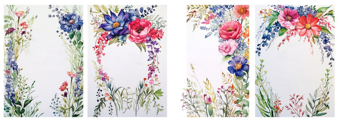 wedding invitation bordered by watercolor wild flowers