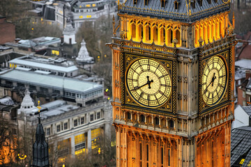 London UK view of Big Ben clock on a beautiful clear day 
 - obrazy, fototapety, plakaty