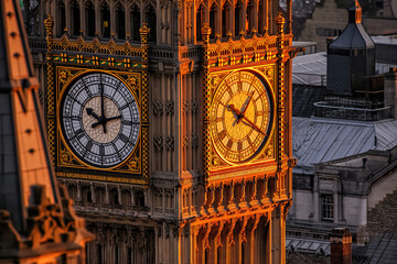 London UK view of Big Ben clock on a beautiful clear day 
