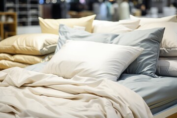 White non-patterned pillows and bedding, household product advertisements, home textile promotion advertisements,