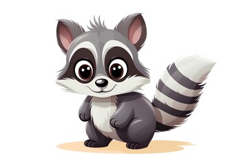 Fototapeta premium Cute cartoon raccoon. Vector illustration isolated on white background.