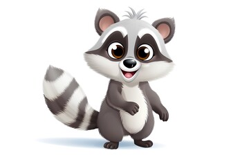 Fototapeta premium Cute raccoon cartoon character isolated on white background. Vector illustration.