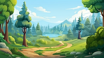background for games apps or mobile development. cartoon nature landscape with jungle. - obrazy, fototapety, plakaty