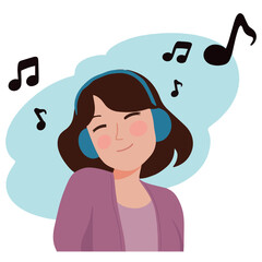Vector woman enjoy listening to the music