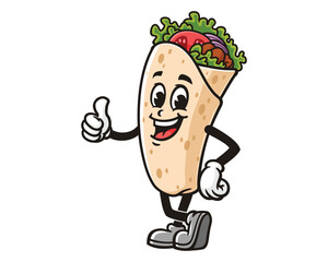 Burrito with thumb up and relax pose cartoon mascot illustration character vector clip art logo hand drawn