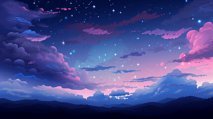 pixel art star sky at evening background with purple sky