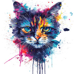 Naklejka premium t-shirt illustration design watercolor cat, Transparent background. Ai generated Images