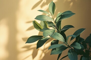 Fototapeta na wymiar foliage on a plain colored background, natural light, documentary and editorial style