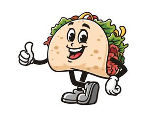 Taco with thumbs up and relax pose cartoon mascot illustration character vector clip art logo hand drawn