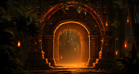 this is an image of a tunnel with fire coming out of it - obrazy, fototapety, plakaty