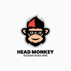 Vector Logo Illustration Head Monkey Mascot Cartoon Style