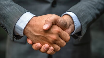 Professional Connection: Business Handshake in Classic Suits, corporate relationships, teamwork, and the formalities associated with professional engagements.
