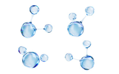 Transparent molecules with different angles, 3d rendering.