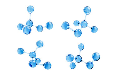 Transparent molecules with different angles, 3d rendering.