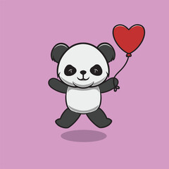 Cute panda with heart balloon cartoon illustration