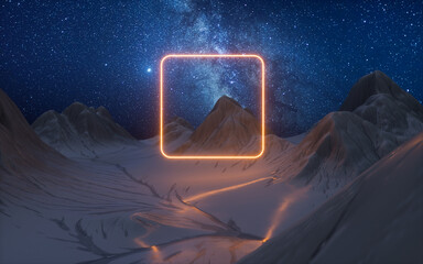 Mountains landform outdoors at night, 3d rendering. - obrazy, fototapety, plakaty