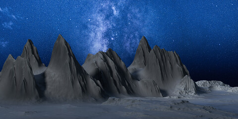 Mountains landform outdoors at night, 3d rendering. - obrazy, fototapety, plakaty