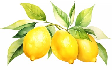 Watercolor style lemon fruit, on white background. generative ai