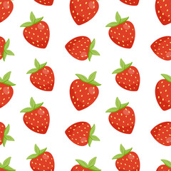 Seamless pattern with cute strawberry on white background. Repeat vector pattern for textiles or fabric