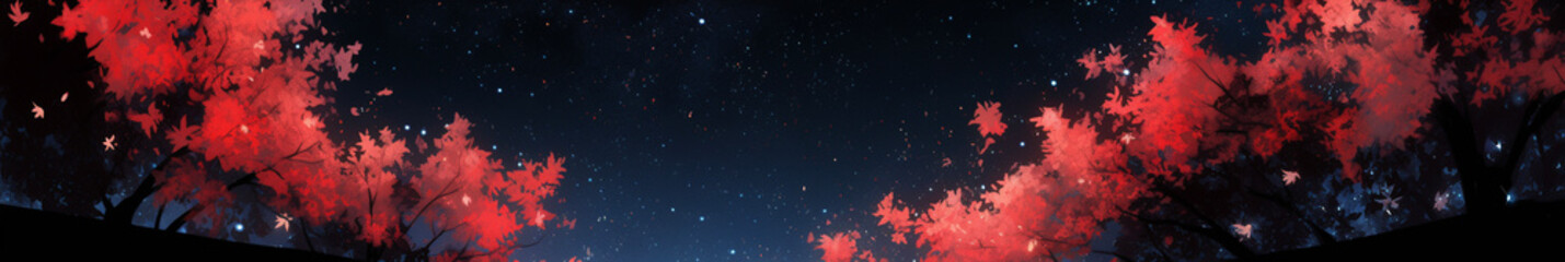 幻想的な夜の紅葉の木と星空の背景　Generative AI