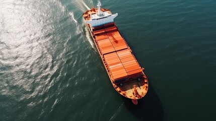 Aerial view of cargo ship in sea.