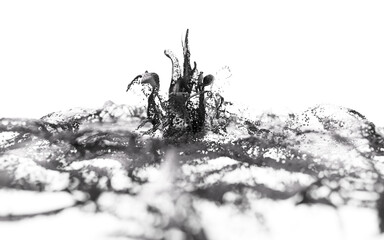 Abstract flowing wave particles background, 3d rendering.