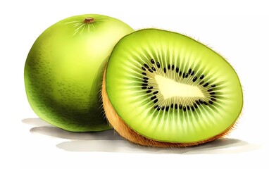 watercolor style kiwi fruit, on white background. generative ai