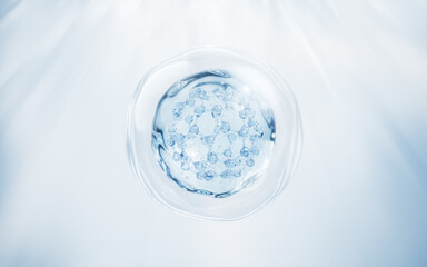Molecule and water bubble, 3d rendering.