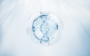 DNA and water bubble, 3d rendering.