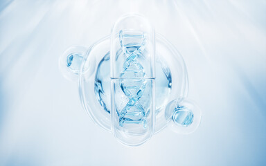 Medical capsule with DNA inside, 3d rendering.