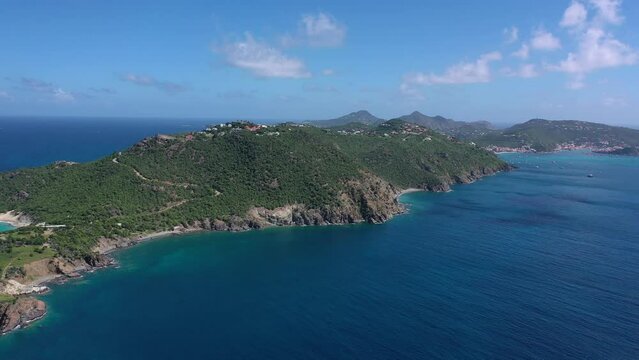 Aerial drone photos of the island St. Barths in the Caribbean French West Indies