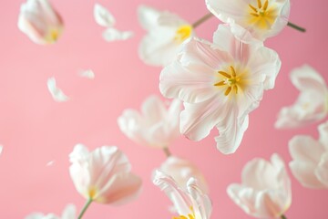Obraz na płótnie Canvas Flowers White Tulip pink background