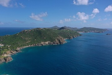 Aerial drone photos of the island St. Barths in the Caribbean French West Indies